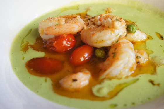 Pea soup with shrimp.JPG